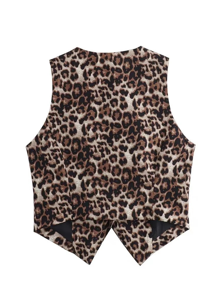 Women’s V-Neck Leopard Cropped Vest