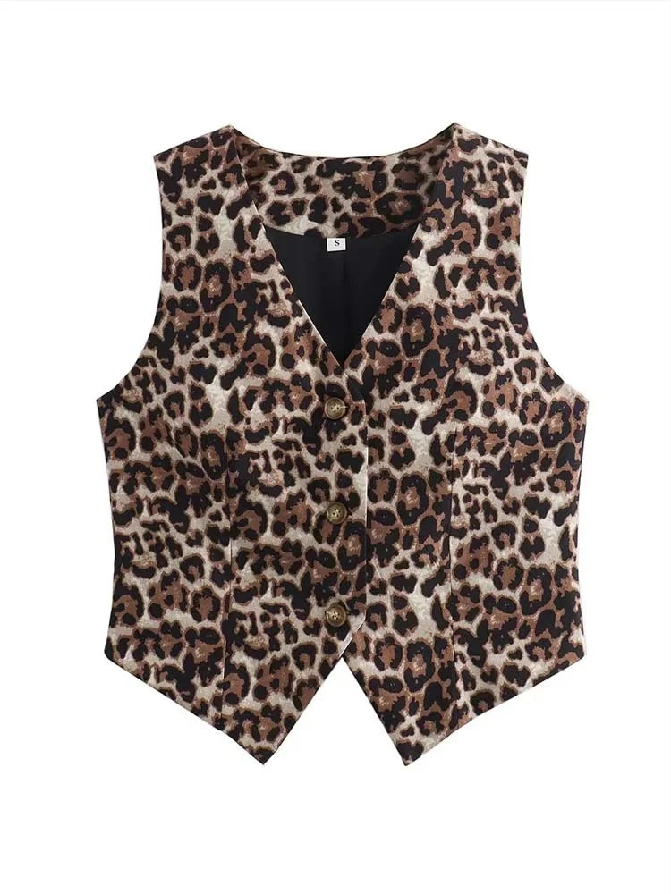 Women’s V-Neck Leopard Cropped Vest