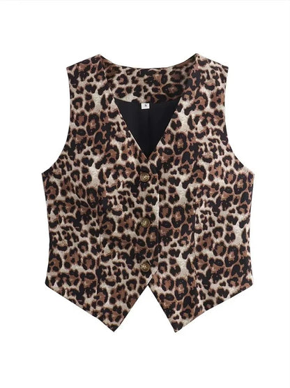Women’s V-Neck Leopard Cropped Vest